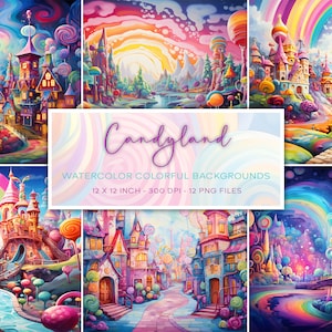 Candyland Watercolor Backgrounds, Psychedelic Backgrounds, Instant Download, Colorful Watercolor Backgrounds, Fairytale Backgrounds