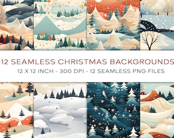 Watercolor Christmas Digital Paper, Seamless Holiday Patterns (Digital Download)