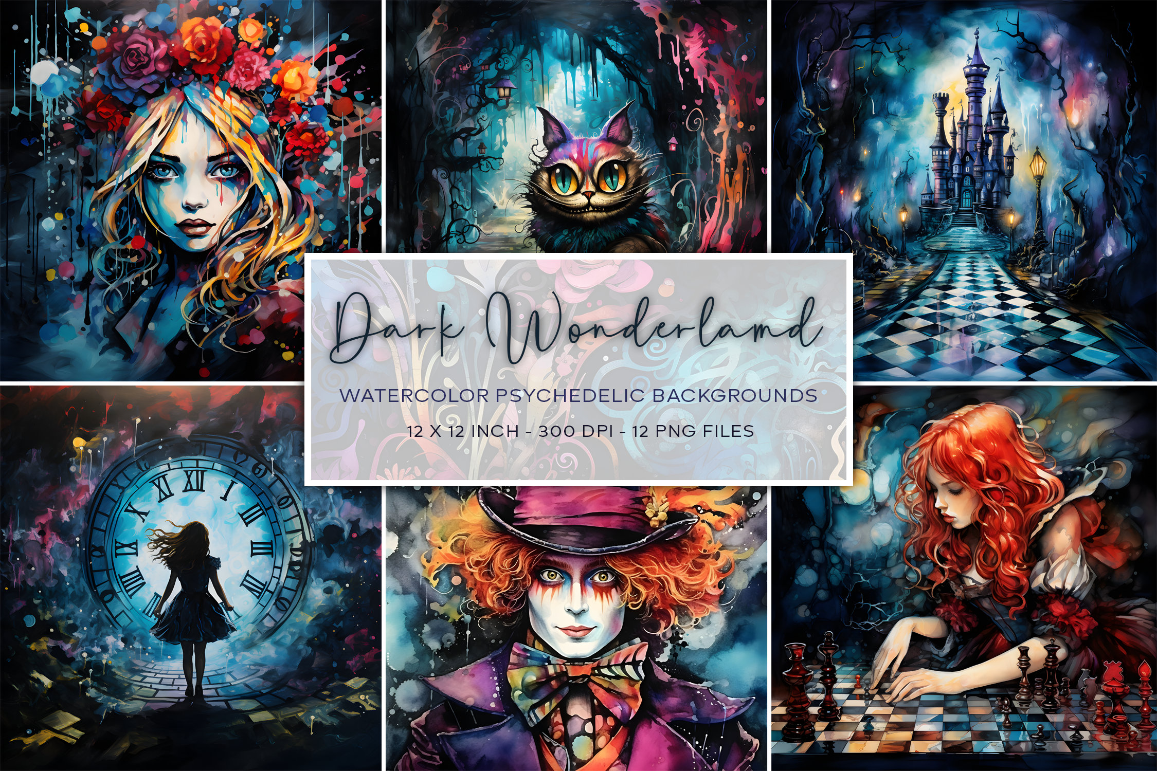 Alice in Wonderland Inspired Watercolor Backgrounds Dark - Etsy Australia
