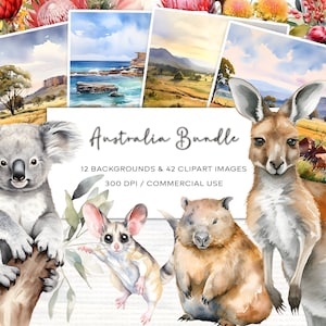 Australien Aquarell Clipart Bundle, Australier Clipart, Australische Blumen Clipart, Aquarell, Australische Natur, Scrapbooking