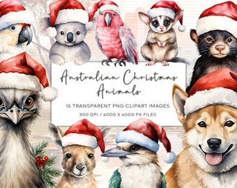 Christmas Australian Animals Watercolor Clipart, Kangaroo Clipart, Koala Clipart, Sugar Glider Clipart, Dingo Clipart, Scrapbooking