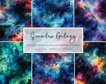 Watercolor Seamless Galaxy Digital Papers, Seamless Pattern, Instant Download, Printable Pattern, Commercial Use, Scrapbook Pattern