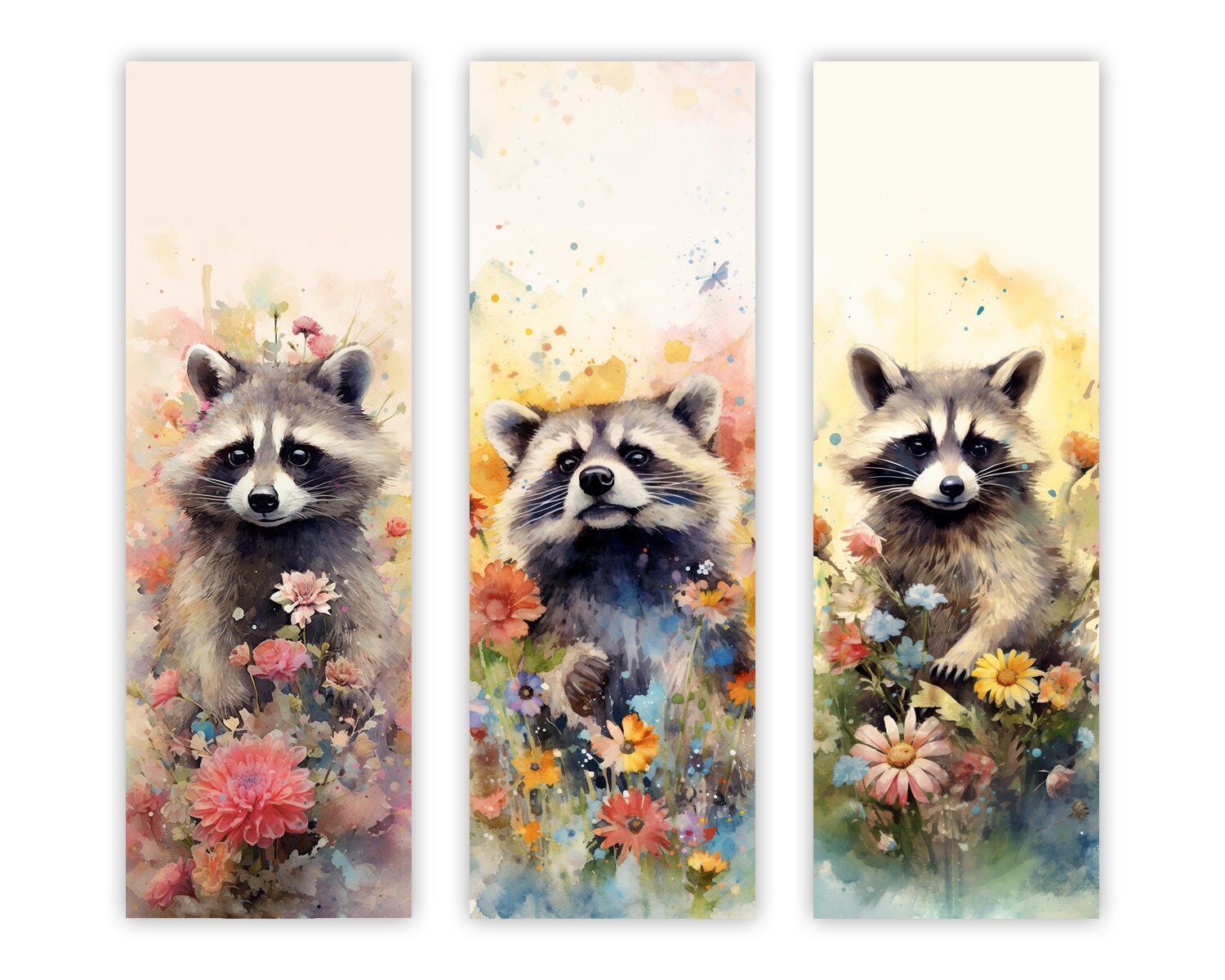 Printable Watercolor Raccoon Bookmarks, Raccoon Bookmarks, Instant ...