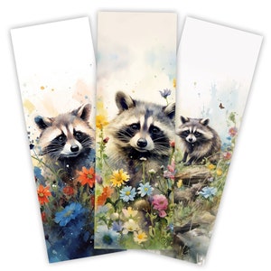 Printable Watercolor Raccoon Bookmarks, Raccoon Bookmarks, Instant ...