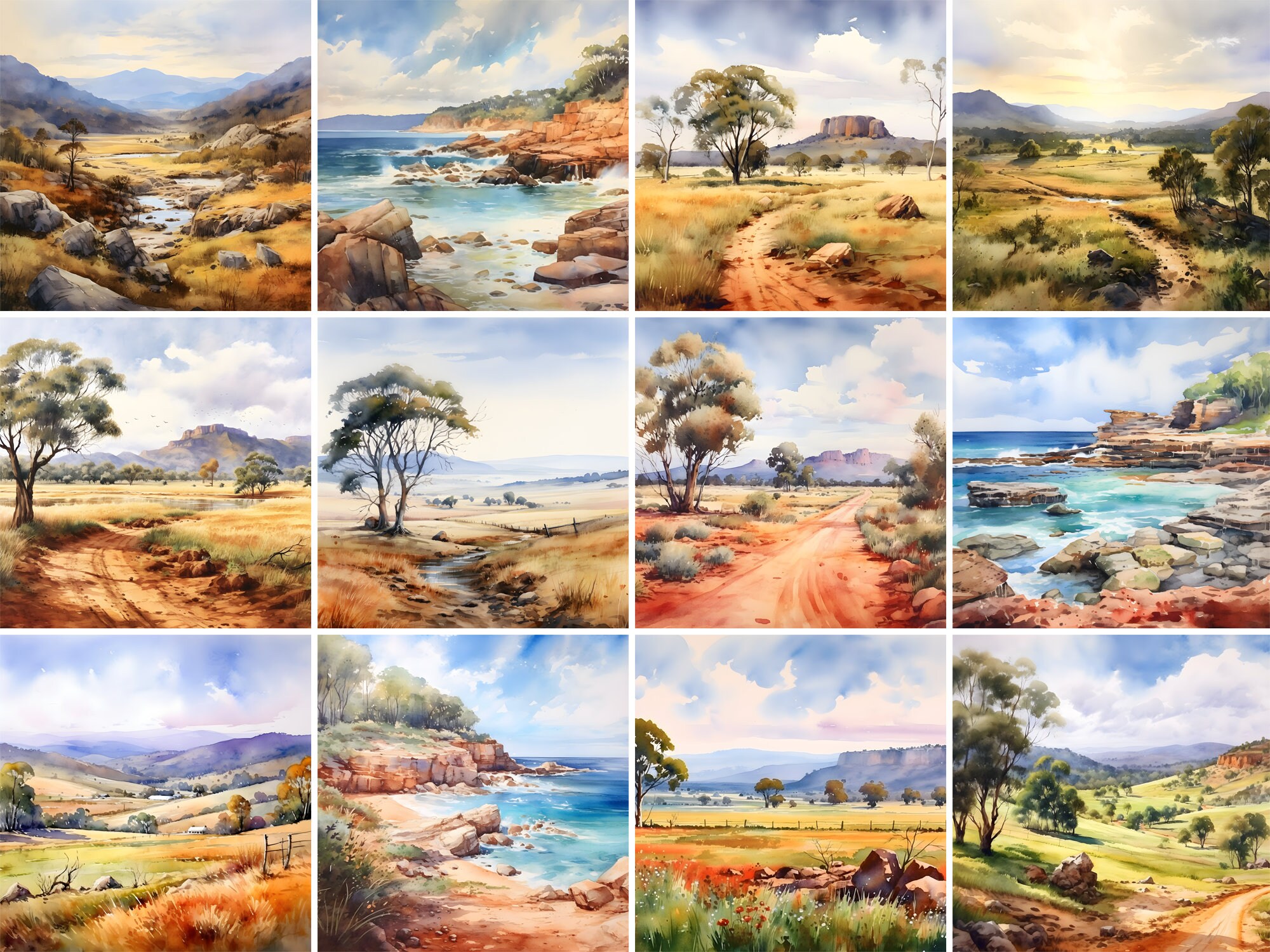 Australian Nature Watercolor Backgrounds, Landscape Backgrounds ...