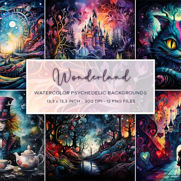 Alice im Wunderland inspiriert Aquarell Hintergründe, dunkles Wunderland, Digitalpapier, Instant Download, Alice im dunklen Wunderland