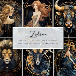 Arrière-plans du zodiaque aquarelle, papier numérique. Téléchargement immédiat, arrière-plans de l'horoscope, inspiré du zodiaque, arrière-plans aquarelle