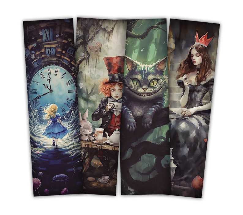 Printable Dark Wonderland Bookmarks, Alice in Wonderland Inspired ...