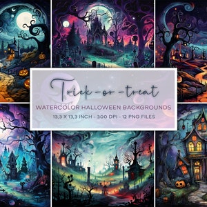 Fundos de aquarela de Halloween, Doces ou travessuras, Fundo de Halloween, Download instantâneo, Papel digital com tema de Halloween, Jack-o-Latern