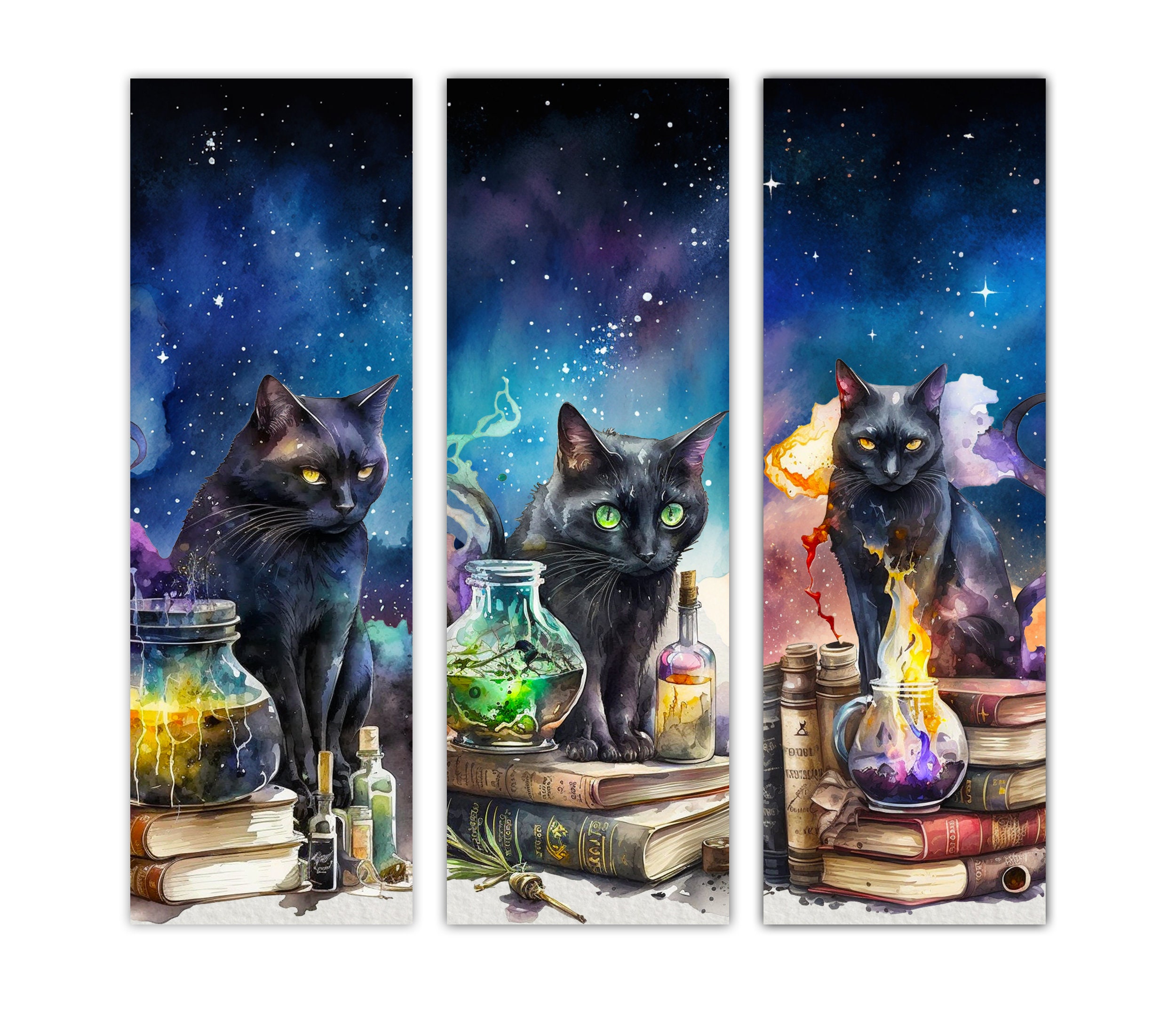 Printable Cat Bookmark, Watercolor Magic Cat Bookmark, Instant Download, Digital Product, Magic ...