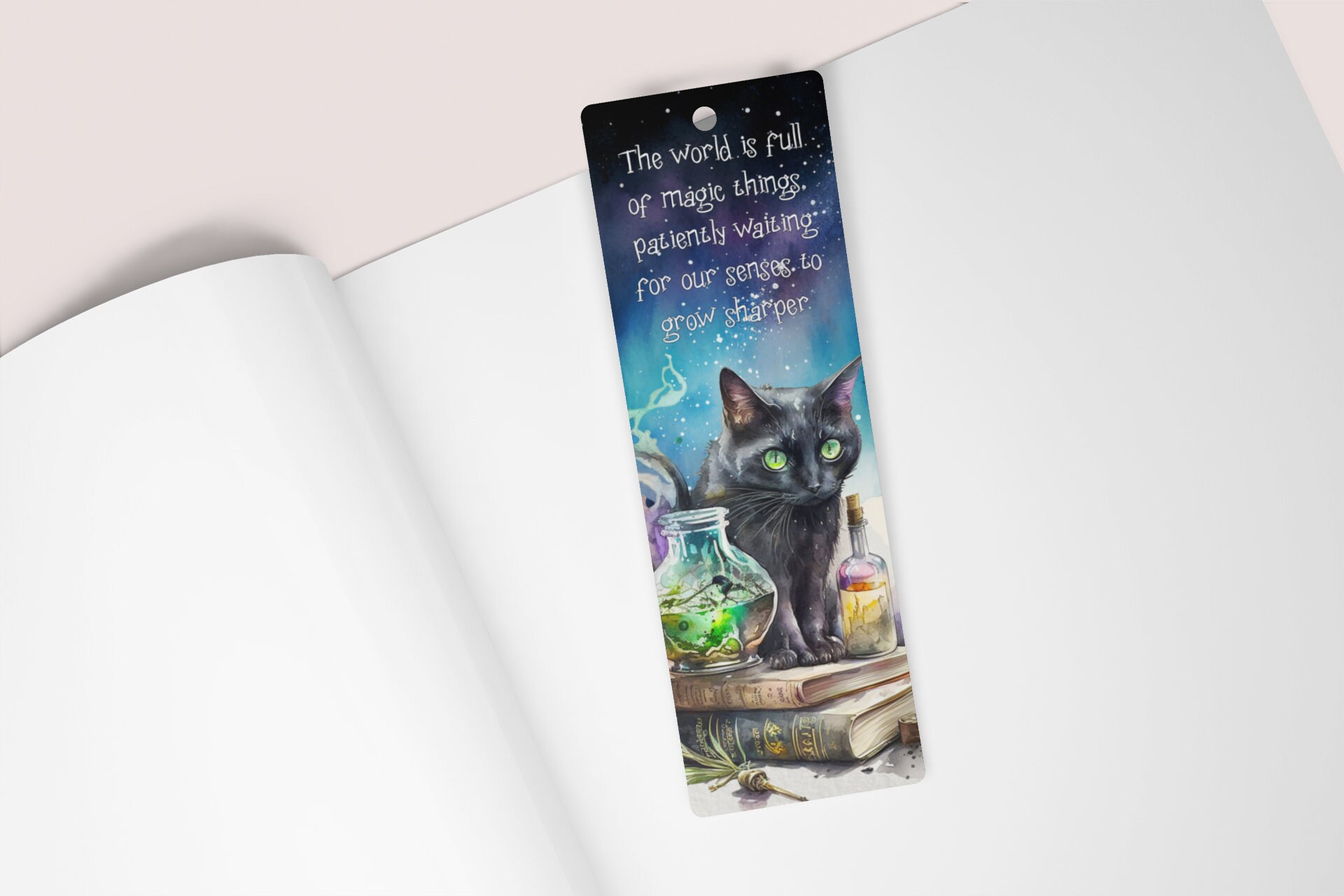 Printable Cat Bookmark Watercolor Magic Cat Bookmark Instant - Etsy