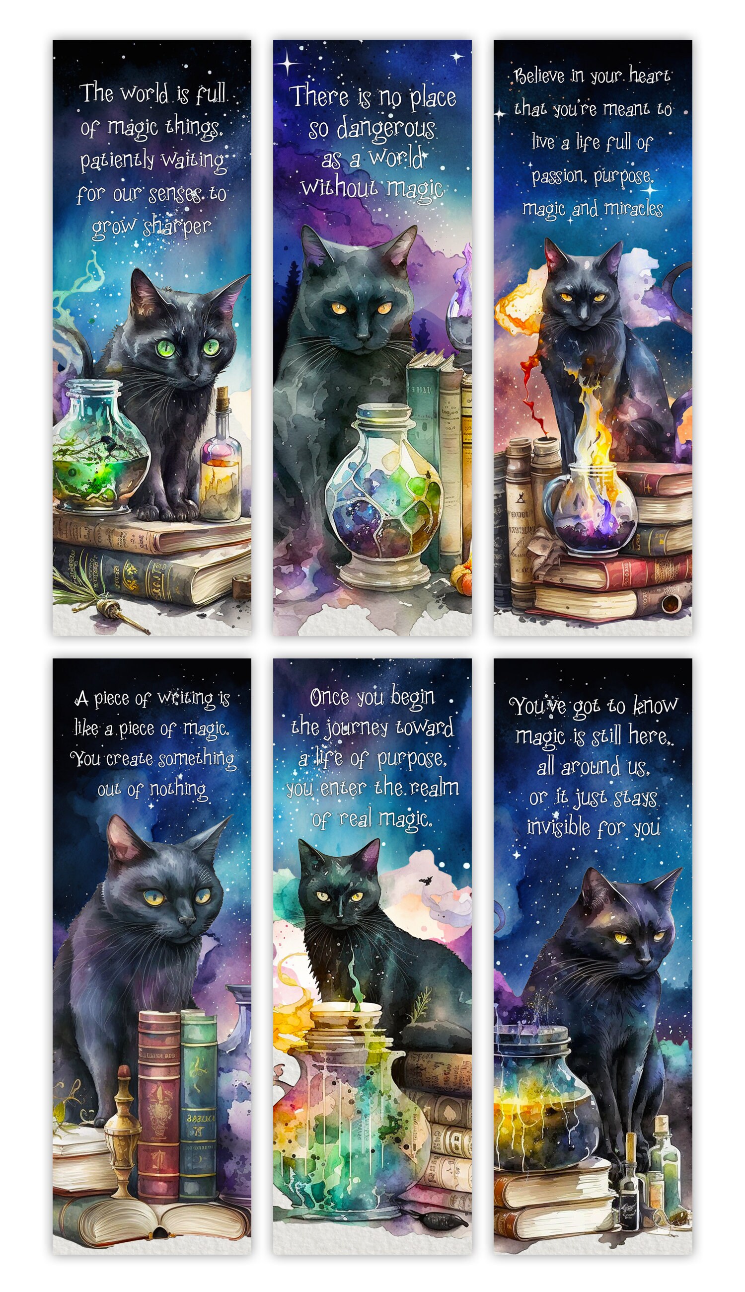 Printable Cat Bookmark Watercolor Magic Cat Bookmark Instant - Etsy