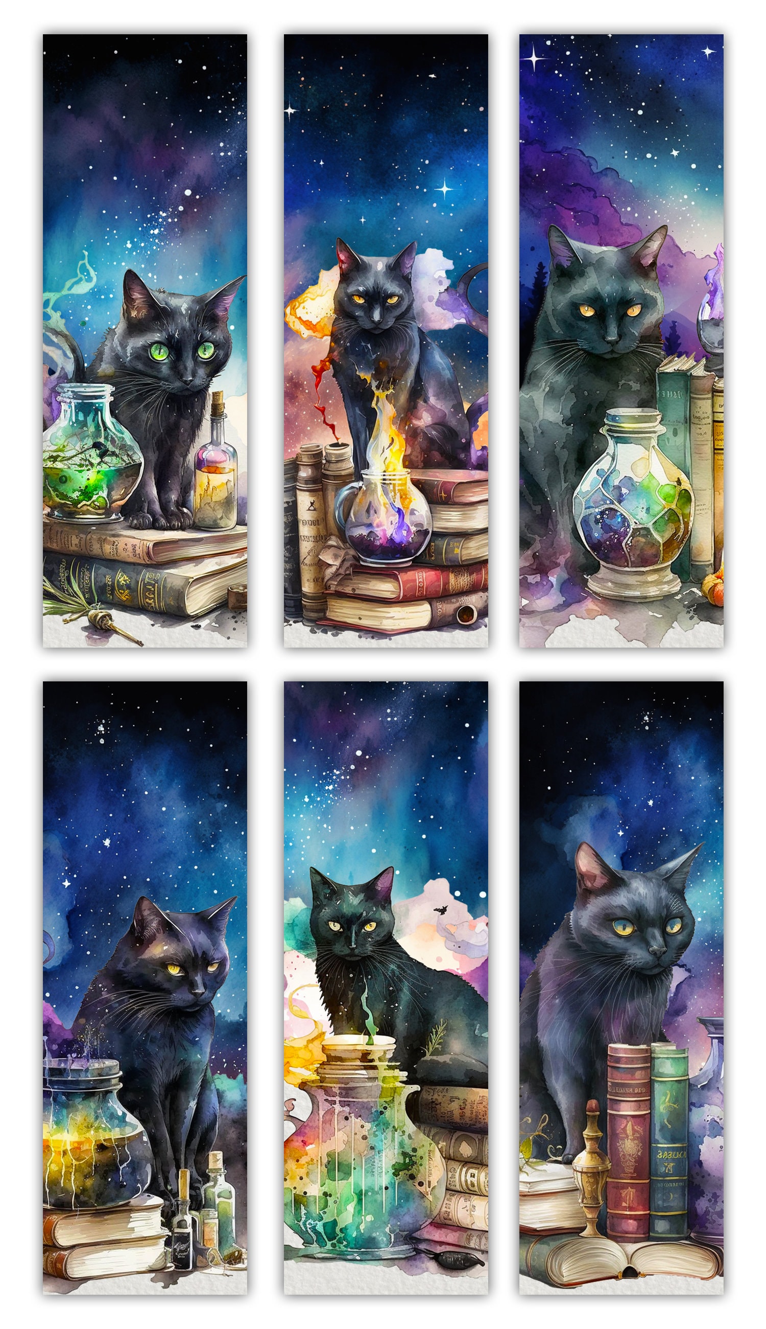 Printable Cat Bookmark, Watercolor Magic Cat Bookmark, Instant Download, Digital Product, Magic ...