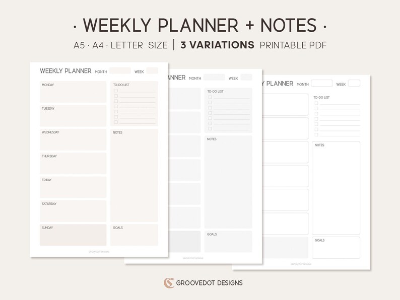 Weekly Planner Notes Printable PDF Weekly Planner Template Etsy
