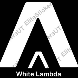 May include: White Lambda logo with a white triangle inside a larger white triangle. The logo is on a black background.