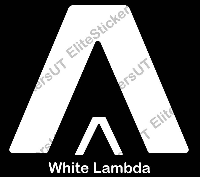 May include: White Lambda logo with a white triangle inside a larger white triangle. The logo is on a black background.