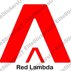 May include: A red triangle with a smaller red triangle inside, forming the letter A. The text "Red Lambda" is below the triangle.