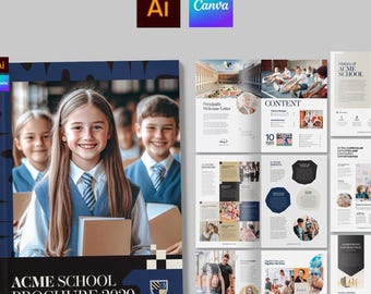 Modello di brochure scolastica, per college, università e servizi educativi (Canva, AI, EPS)