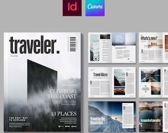 Modello per rivista di viaggi, layout a due ante, Canva, InDesign (INDD, IDML)