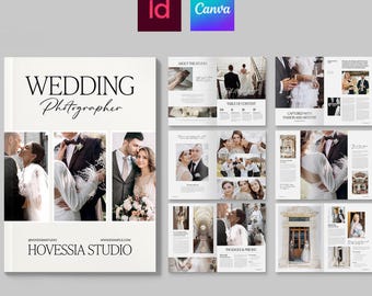 Modello di brochure per fotografo di matrimoni e layout per rivista di portfolio fotografico • Canva, InDesign