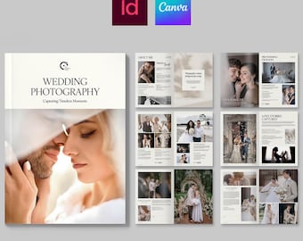Modello di brochure per fotografo di matrimoni e layout per rivista di portfolio fotografico • Canva, InDesign