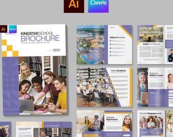 School Brochure Template for Kindergarten, Preschool, High School & College Education • Canva, Ai, EPS