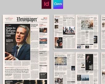 Modello di giornale classico, periodico in stile broadsheet, Canva, InDesign (Tabloid)