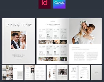 Elegante modello per il programma del matrimonio: Canva, InDesign (formato A5)