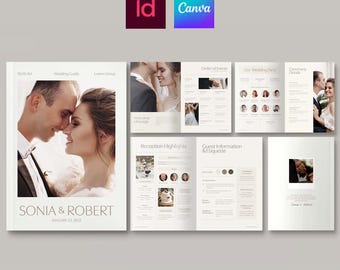 Guida e programma per gli invitati al giorno del matrimonio • Modello di brochure per il matrimonio (Canva, InDesign INDD, IDML)