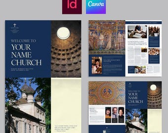 Modello per bollettino parrocchiale, newsletter e brochure (formati Canva, InDesign INDD, IDML)