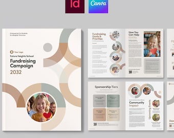 Modello di brochure per campagne di raccolta fondi di scuole, enti di beneficenza e organizzazioni non profit • INDD, IDML e Canva
