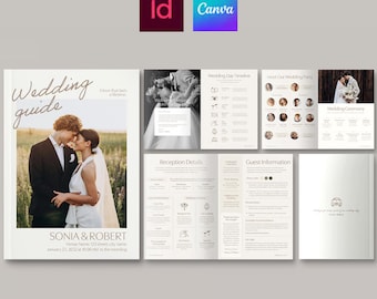 Modello di guida per il giorno del matrimonio e programma della cerimonia (Canva, InDesign)