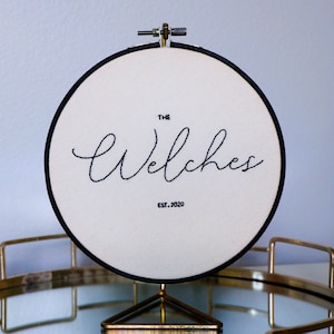 Family Name Embroidered Custom Hoop | Handmade | Wedding Gift | Bridal Shower | Custom Needlepoint |  Housewarming Gift | Personalized Gift