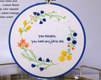 Floral Custom Embroidery Hoop Art | Custom Text | Handmade | 3, 5, 7, or 9 Inches | Customizable Needlepoint | Gift