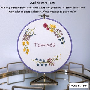 Custom Text Floral Embroidery Hoop Art | Handmade | 3, 5, 7, 9, or 16 Inches | Customizable Needlepoint | Gift