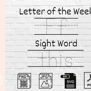Carta de la semana Ff Sight Word this / Regalo del maestro / Divertido / Transparente / Svg / Png / Jpg / Pdf / Descarga digital