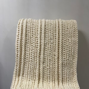 Crochet Wool Blanket - Handmade Cozy Throw Afghan - Cream