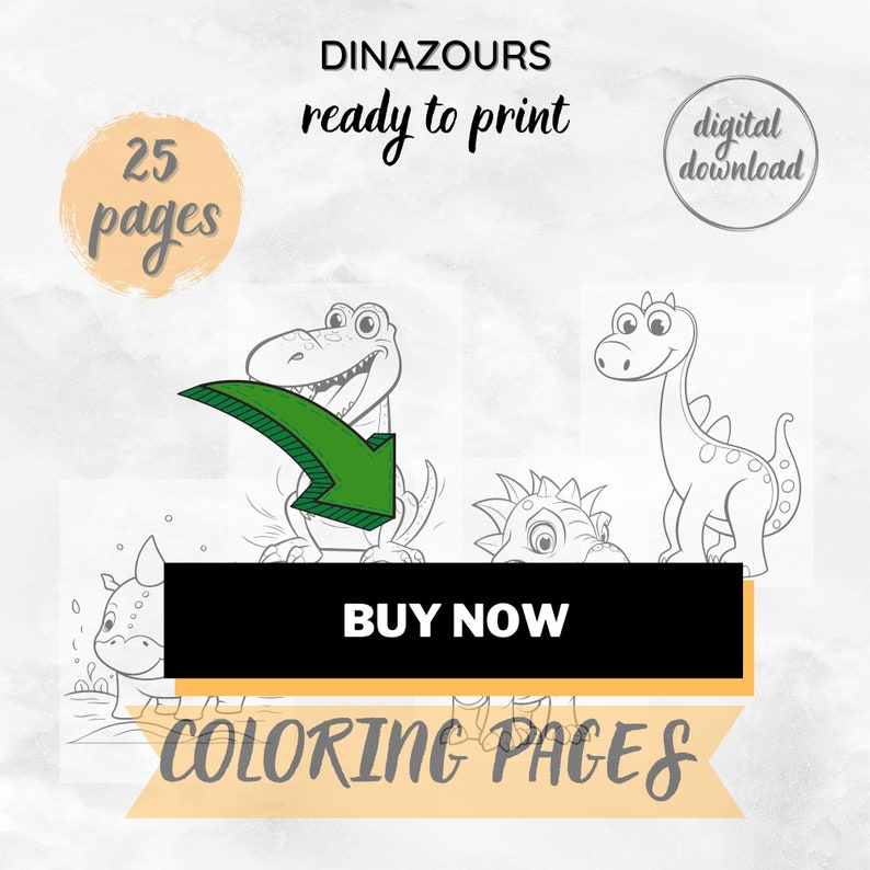 Printable Cute Dinosaur Coloring Pages PDF for Kids Instant - Etsy