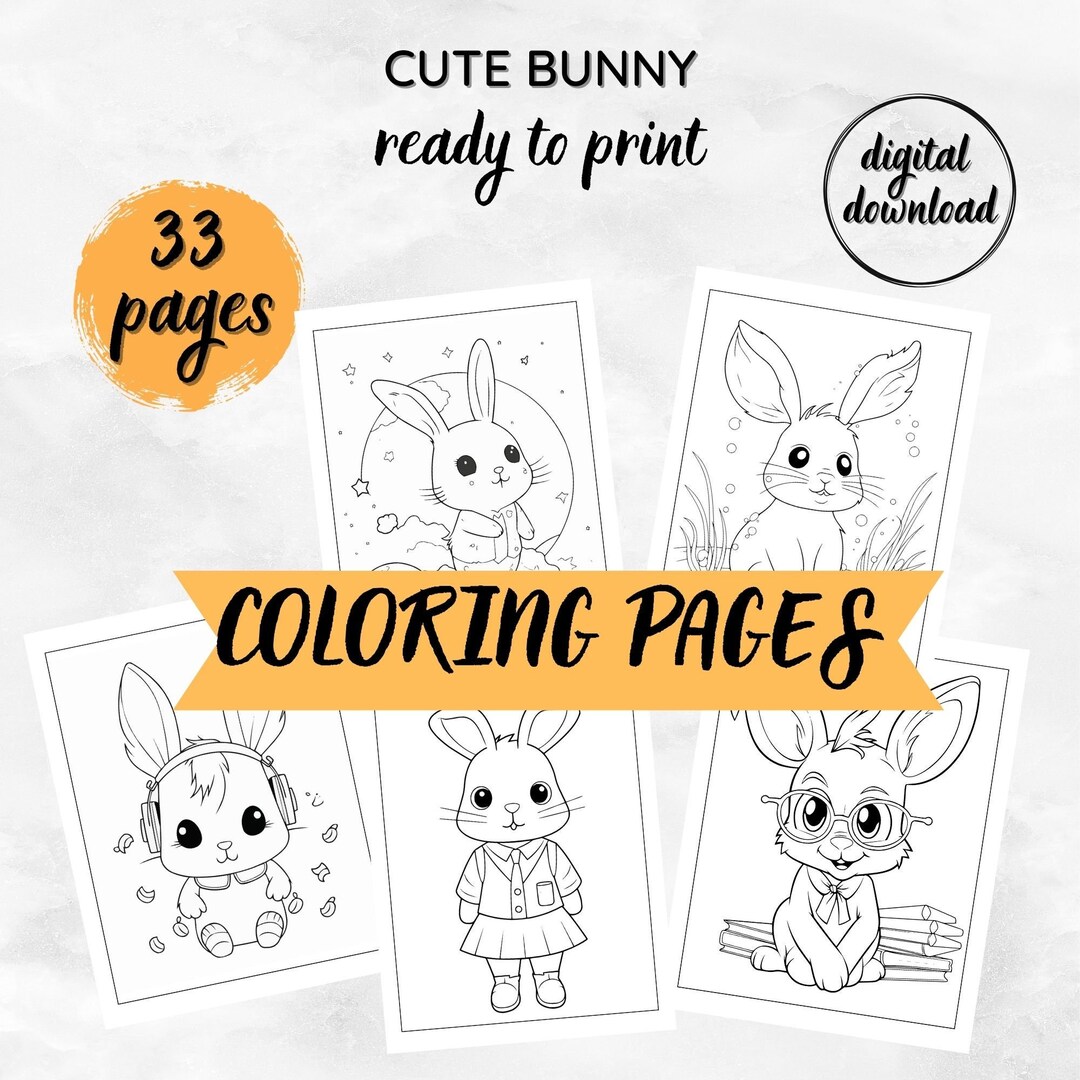 Printable Cute Bunny Coloring Pages PDF for Kids, Highly Detailed Bunny