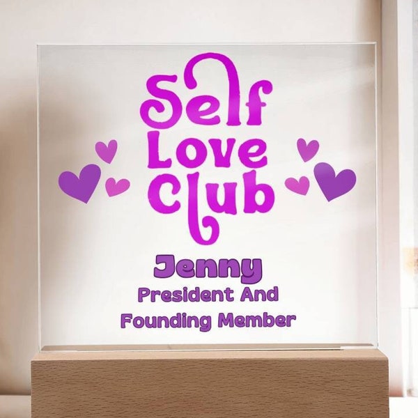 Personalized Self Love Club Plaque With Hearts For Mental Health, Addiction, Sobriety, Recovery, Encouragement Gift