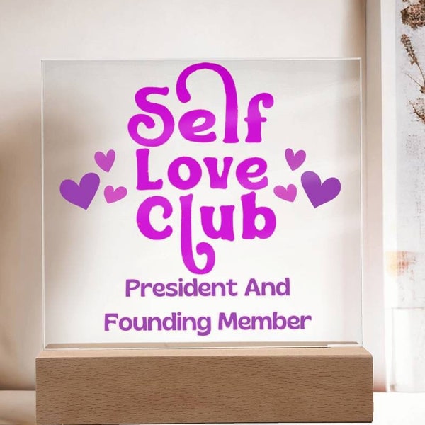 Self Love Club Plaque With Hearts For Mental Health, Addiction, Sobriety, Recovery, Encouragement Gift