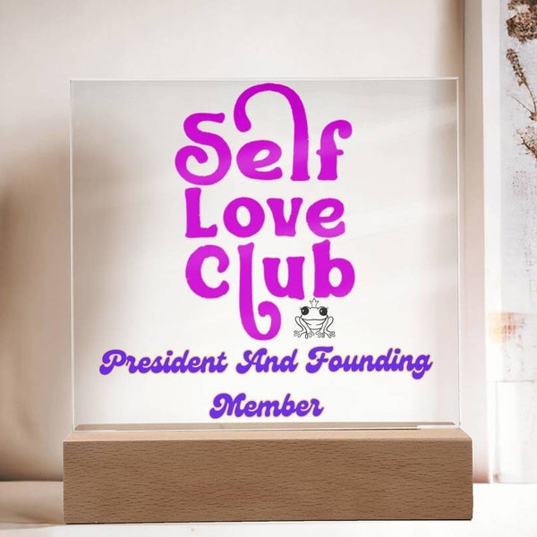 Self Love Club Plaque With Frog For Mental Health, Addiction, Sobriety, Recovery, Encouragement Gift