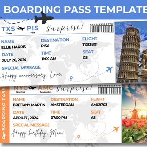 Modèle de billet d'embarquement numérique, billet d'embarquement surprise modifiable, billet d'avion personnalisé, bricolage téléchargement immédiat, cadeau drôle