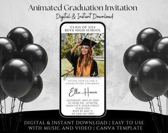 Graduation Save The Date Video Canva Template, Minimalist Grad Announcement Design, Modern Senior Ceremony Invite, Class Of 2026 Evite DIY