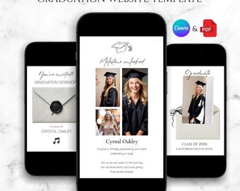 Minimal Graduation Website Template Canva RSVP Trackable Class of 2026, Elegant Grad Event Page with Music, Countdown, Photo Collage Invite