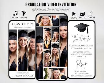 Class of 2026 Graduation Video Invitation, Photo Collage Grad Announcement (Digital Download)