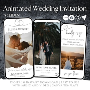 Minimalist Digital Animated Wedding Video Invitation Template, Electronic Wedding Invite with Photo & Music, Online Wedding Invitation, DIY