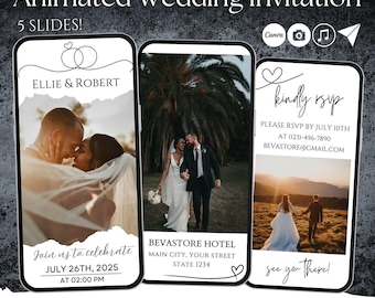 Elegant Wedding Invitation, Minimal Photo Template, Editable Canva Invite (Digital Download)