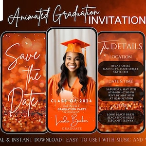 2025 Orange Graduation Invitation, Graduation Party Save the Date Itinerary, Graduation Announcement, Editable Template, Graduation Invite
