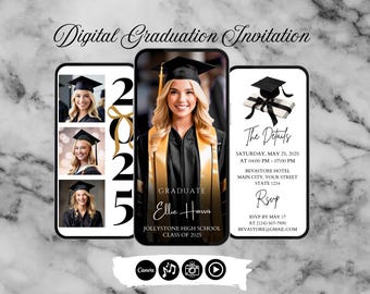 2025 Modern Digital Graduation Ceremony Invitation Template, Minimalist College Grad Announcement, Multiple Photo Graduation Party Invite